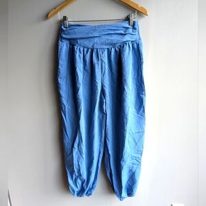 Emery Rose Blue Barrel Leg Womens Pants Size S Harem Rushed Back Ballet Balloon